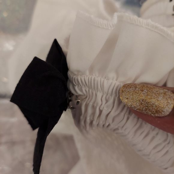 Square-Neck Bow Pleated Ruffle A-Line Mini Dress - Picture 11 of 13